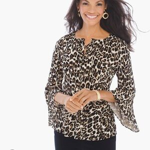 Chicos Cheetah Lace-Up Flared-Sleeve Top